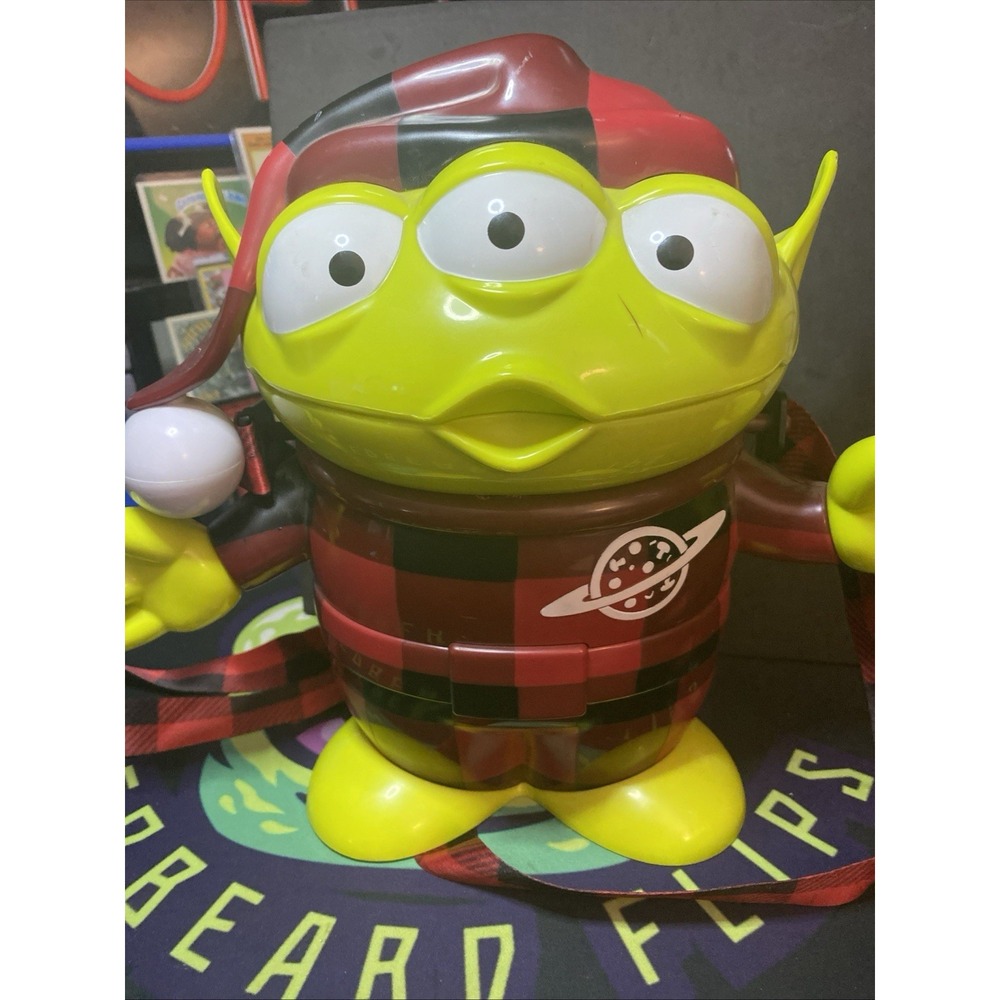 Disney Holiday Toy Story Popcorn Bucket Green Alien in Plaid Pajamas, Santa Hat